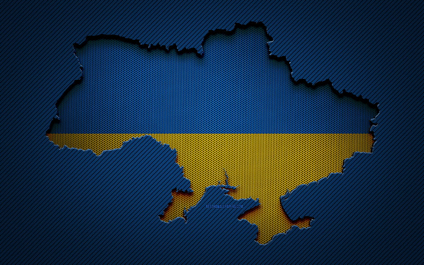 Peta Ukraina,, negara-negara Eropa, bendera Ukraina, latar belakang karbon biru, siluet peta Ukraina, bendera Ukraina, Eropa, peta Ukraina, Ukraina, bendera Ukraina Wallpaper HD