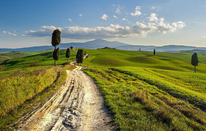 road, hills, Italy, Tuscany, rural landscape for , section пейзажи HD wallpaper
