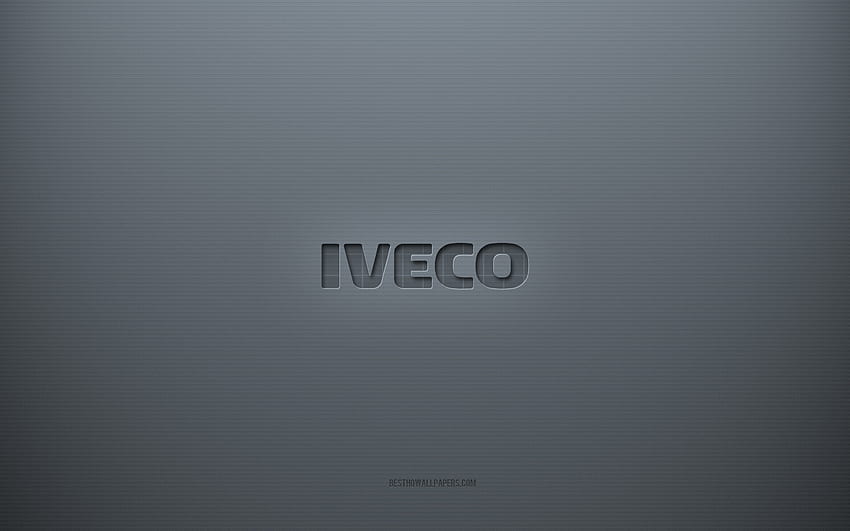 Iveco ロゴ、灰色の創造的な背景、Iveco エンブレム、灰色の紙のテクスチャ、Iveco、灰色の背景、Iveco 3 d ロゴ 高画質の壁紙