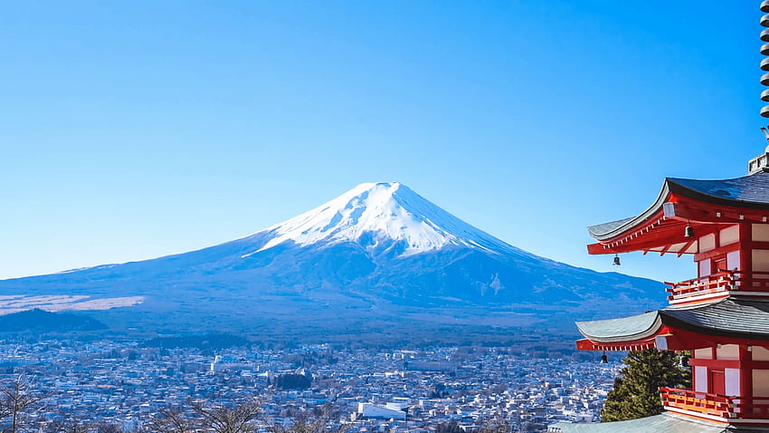 Time lapse of Mountain Fuji with Chureito Pagoda in Kawagushiko, Mt. Fuji HD wallpaper