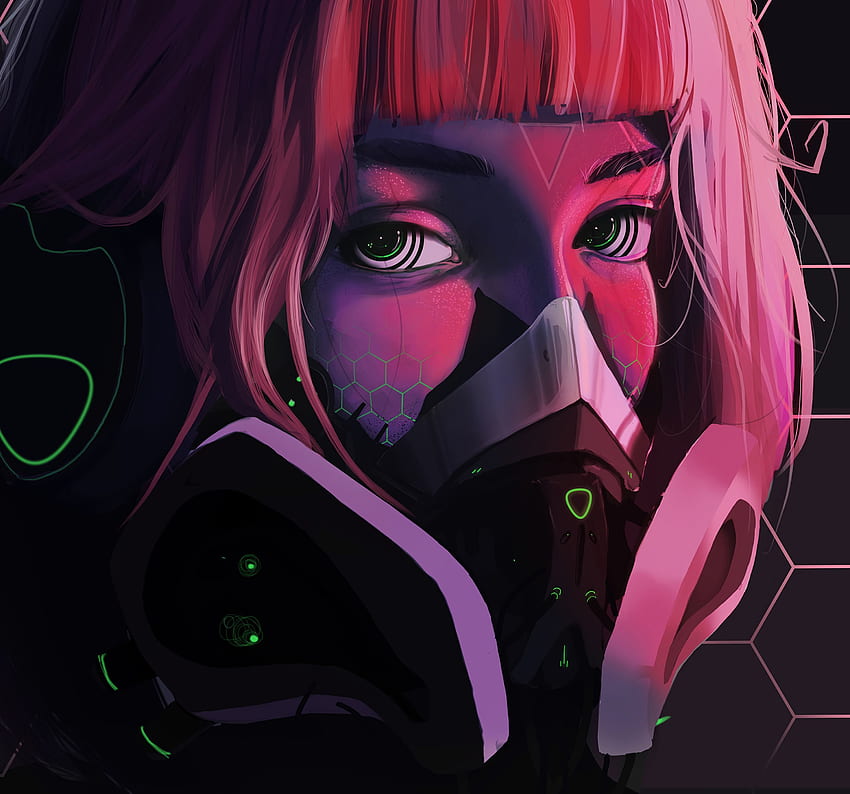 Kunst, Augen, Cyberpunk, Mädchen, Maske, Gesicht, Atemschutzmaske HD-Hintergrundbild