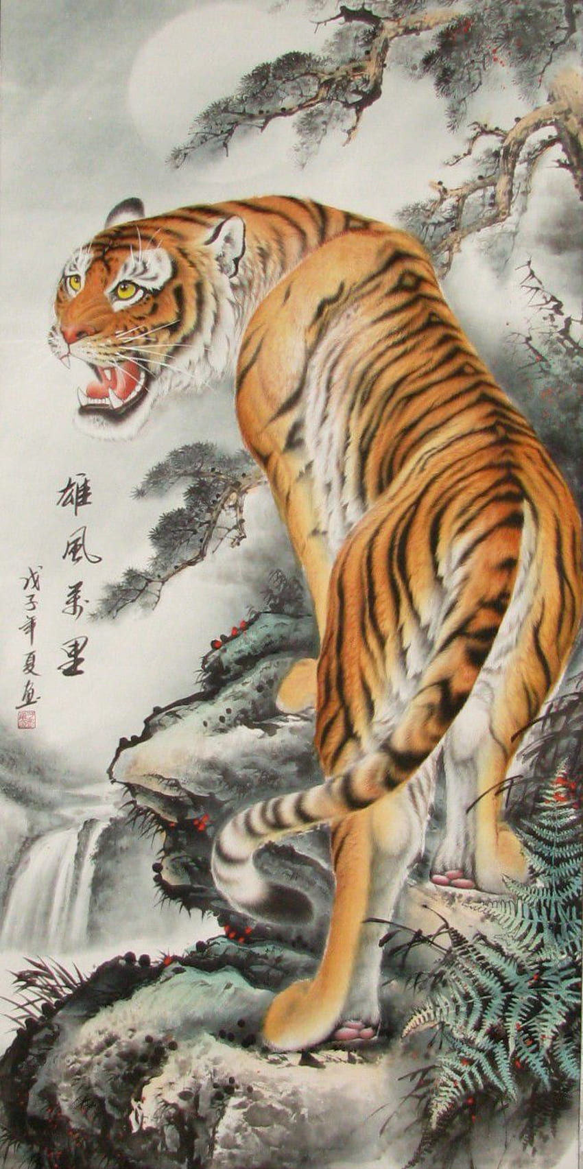 Sztuka japońska - Tygrys. Japońskie wzory tygrysów. Tygrysy Tapeta na telefon HD