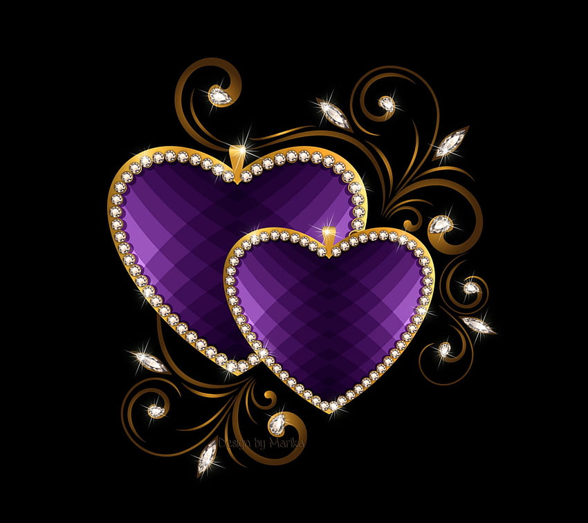Luxury Hearts, luxury, gold, purple, jem, royal, brilliant, love, hearts, romantic, diamonds HD wallpaper