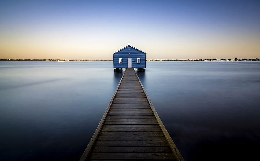 Swan River, fiume, pontile, boathouse, Australia Sfondo HD