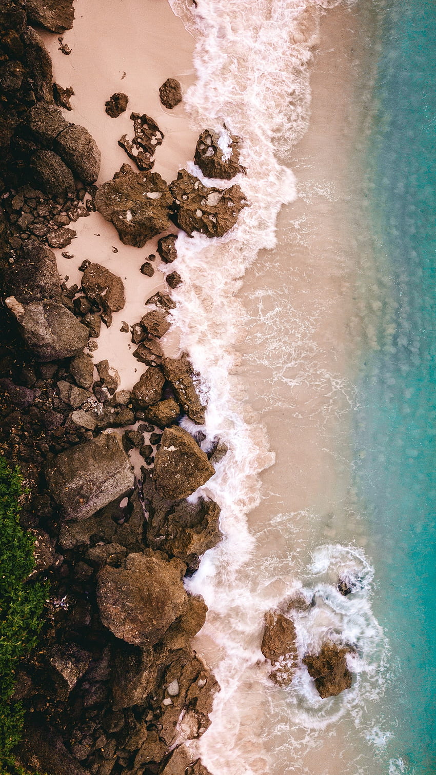 Praia, vista aérea, rochas, ondas do mar, mar Papel de parede de celular HD