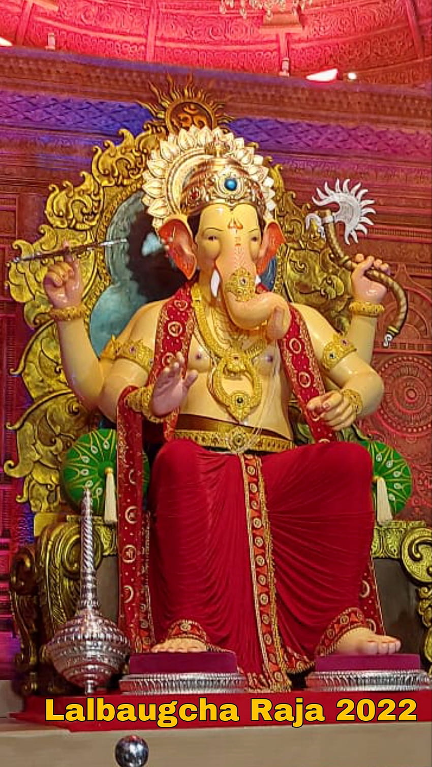 Lalbaugcha Raja 2022, bappa, ganpati, czerwony, magenta, sztuka, Ganesh, pierwszy dzień, morya, bóg, wielki Tapeta na telefon HD