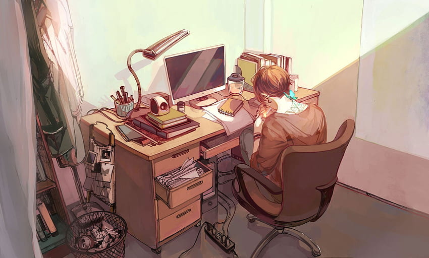 Lofi Anime, Original, Bedroom, Boy, Computer • For You For & Mobile, Anime office HD wallpaper