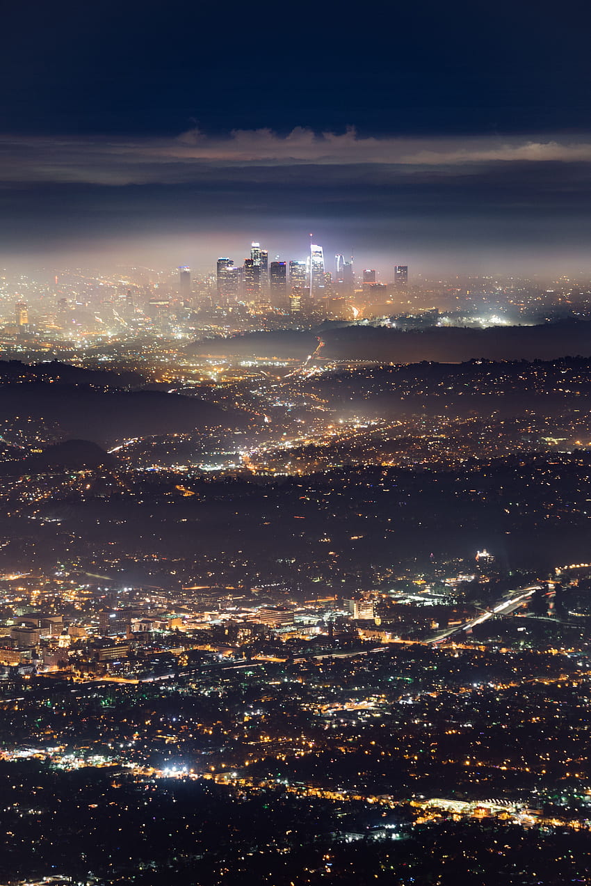 都市, 夜, 輝き, 光, 街の灯, メガポリス, メガロポリス, 都市景観, 都市の景観, 電気, ロサンゼルス HD電話の壁紙