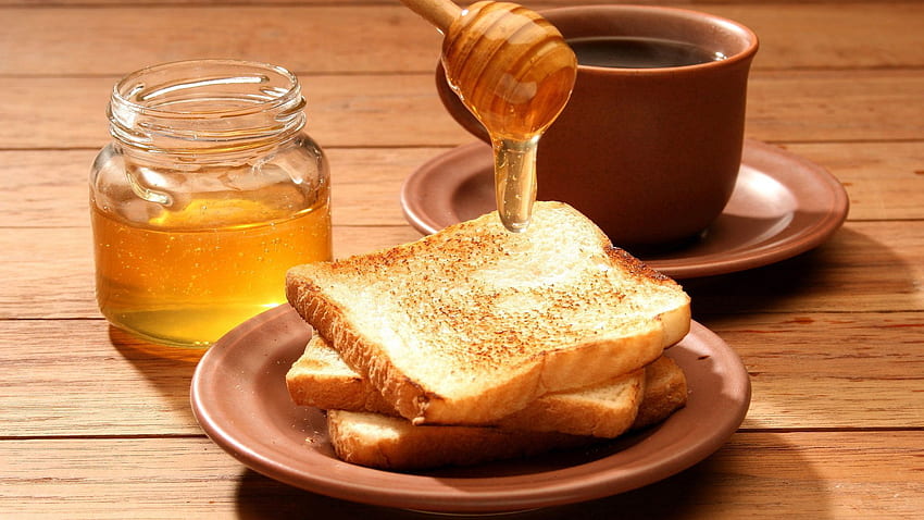 Храна, чай, мед, тост, хляб HD тапет