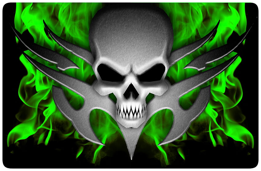 Cool Flaming Skull Flaming Winged - Cool Of Skulls - -, Зелен пламтящ череп HD тапет