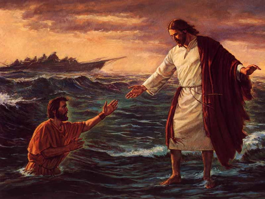 Чудо, помощ, божествено дете, вода, Исус, Петър, природа, океан HD тапет