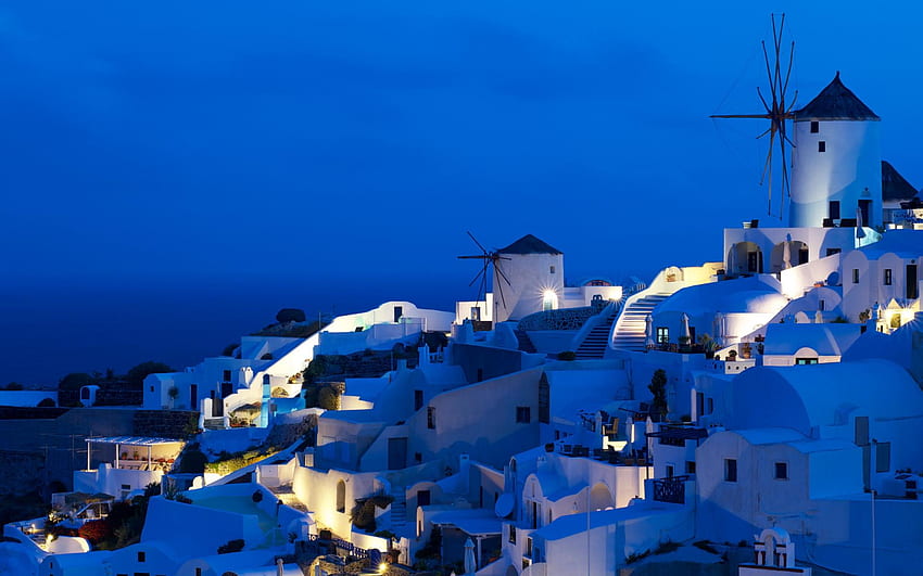 Greece Nature Island Santorini at Night Landscape City Is A Awesome HD wallpaper