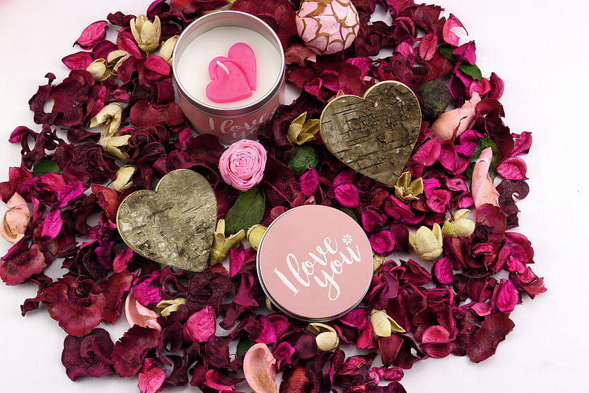 Love, Heart, Candle, Rose Petals HD wallpaper