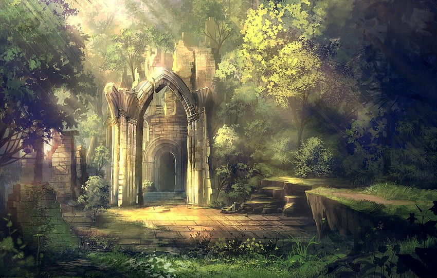 forest, castle, ruins for , section арт, Forest Palace HD wallpaper