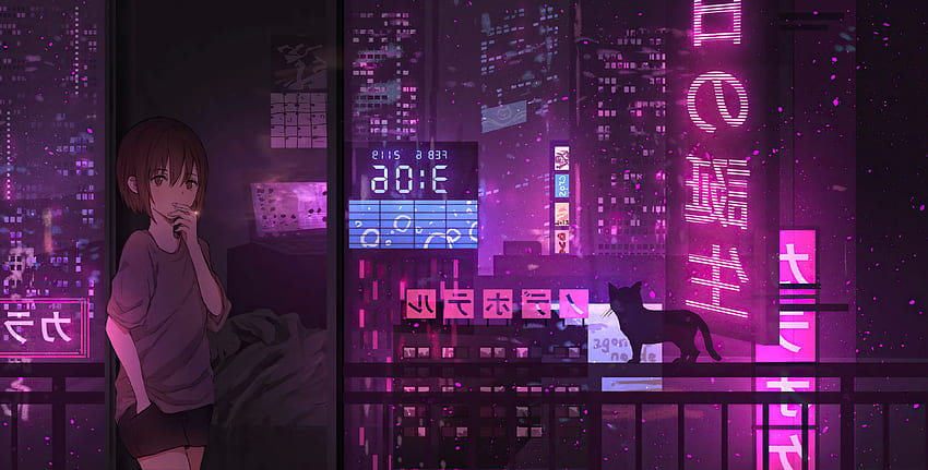 Anime Girl City Night Neon Cyberpunk , Anime, , , Background, and HD wallpaper