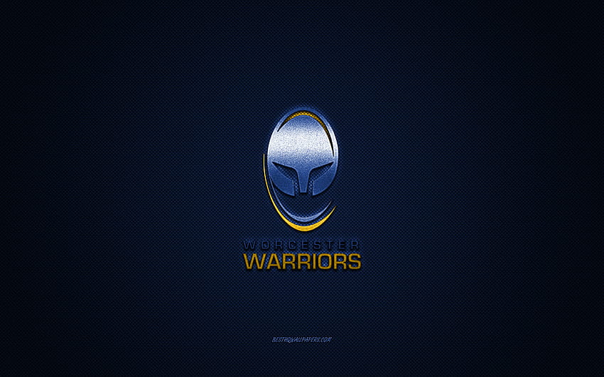 Worcester Warriors, englischer Rugby-Club, blaues Logo, blauer Kohlefaserhintergrund, Super League, Rugby, England, Logo der Worcester Warriors HD-Hintergrundbild