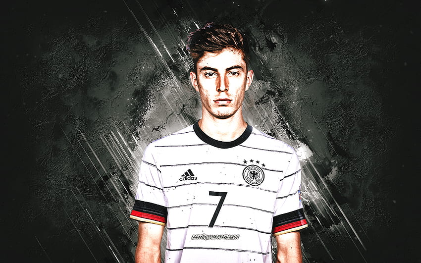 Kai Havertz, Germany national football team, portrait, German football player, gray stone background, Germany, football HD wallpaper