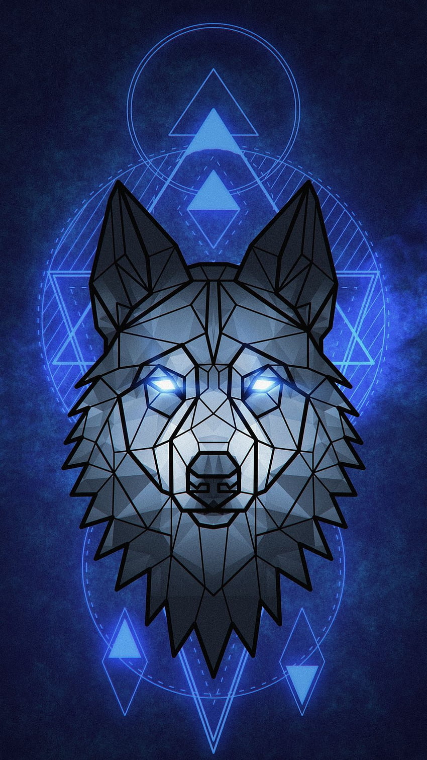 Wolf (blaue Augen) im Jahr 2020. Geometrisches iPhone, Apple iPhone, Wolf, geometrischer Tierwolf HD-Handy-Hintergrundbild