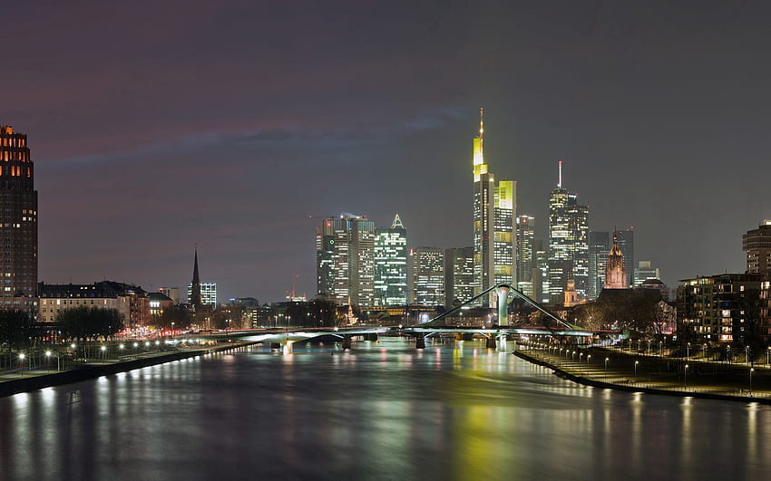 Städte, Gebäude, Brücke, Abend, Deutschland, Frankfurt, Frankfurt Am Main, Hessen HD-Hintergrundbild