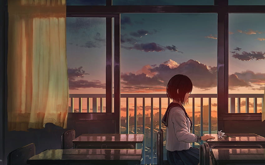 Anime School Girl, Anime Crying Scenery HD wallpaper