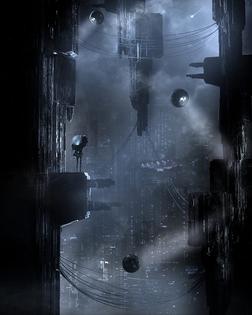 Ciudad, Oscuro, Cyberpunk, Futurismo, Sci-Fi fondo de pantalla del teléfono