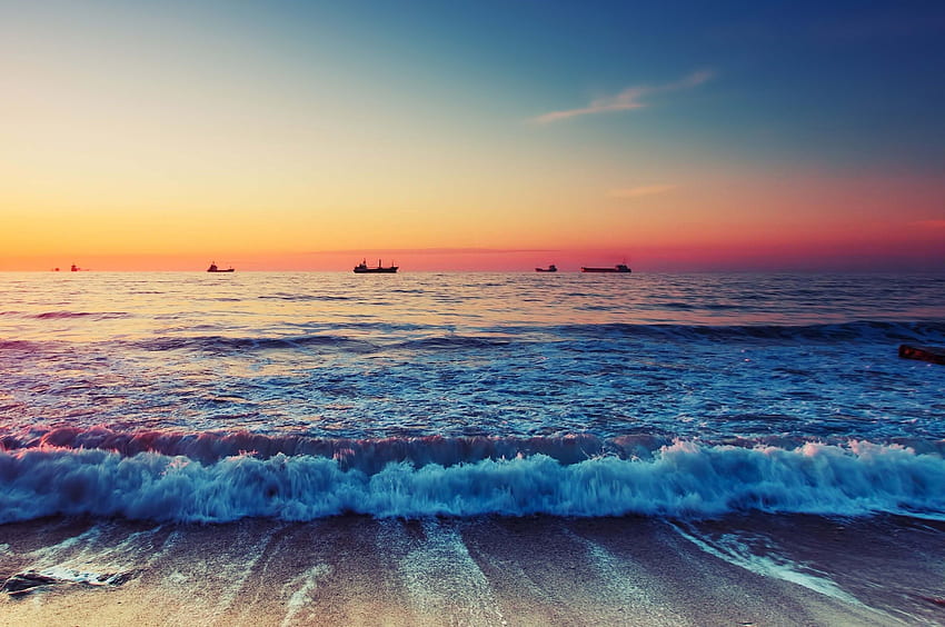 Ocean, Beach, Sunset, Horizon, Scenic, Waves for Chromebook Pixel HD wallpaper