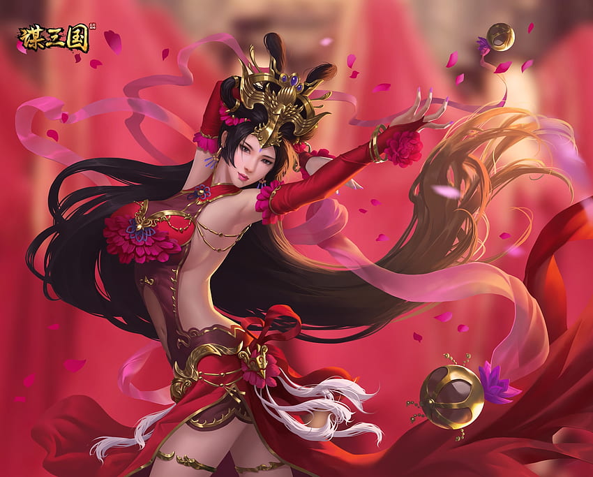 Fantasy girl, empress, smash of dynasty, girl, shaobing wang, pink, fantasy, red, game, luminos HD wallpaper