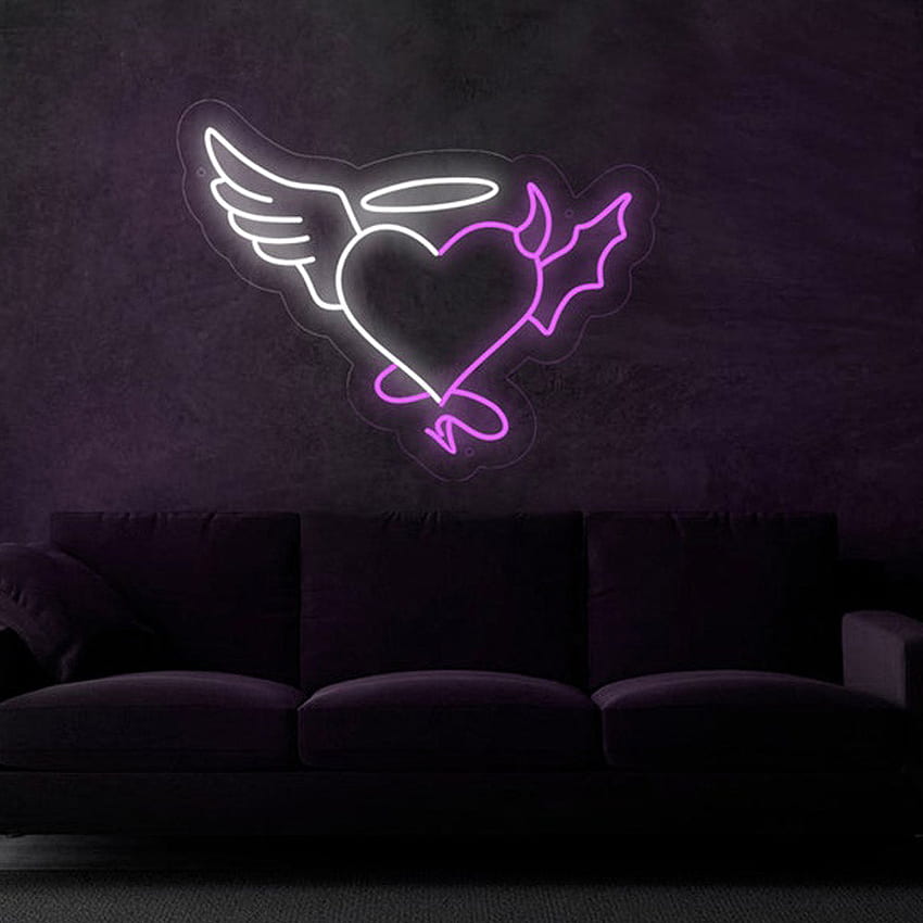 Angel and devil neon sign, Angel and devil led sign, Angel and devil neon light, Heart neon sign, Led sign heart for wedding, halloween – LUCKYNEON, Devil Heart HD phone wallpaper