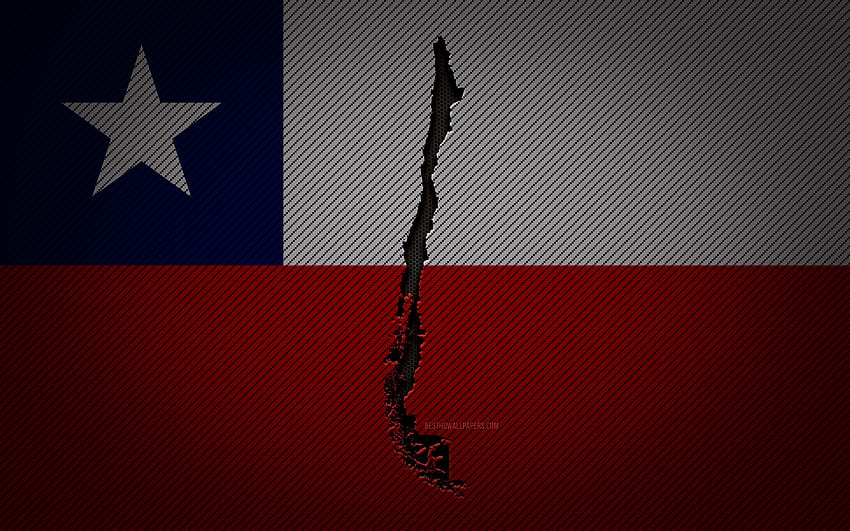 Chile map, , South American countries, Chilean flag, red carbon background, Chile map silhouette, Chile flag, South America, Chilean map, Chile, flag of Chile HD wallpaper