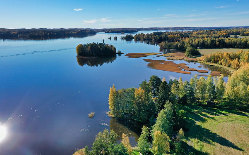 Lake in Finland, aerial, panorama, Finland, lake HD wallpaper