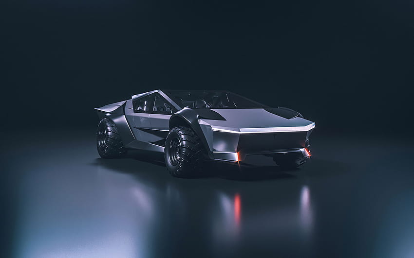 Tesla Cybertruck, concept car, nero scuro Sfondo HD