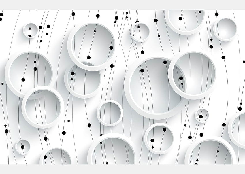 3D, círculos brancos sobre um fundo branco, círculo geométrico 3D papel de parede HD