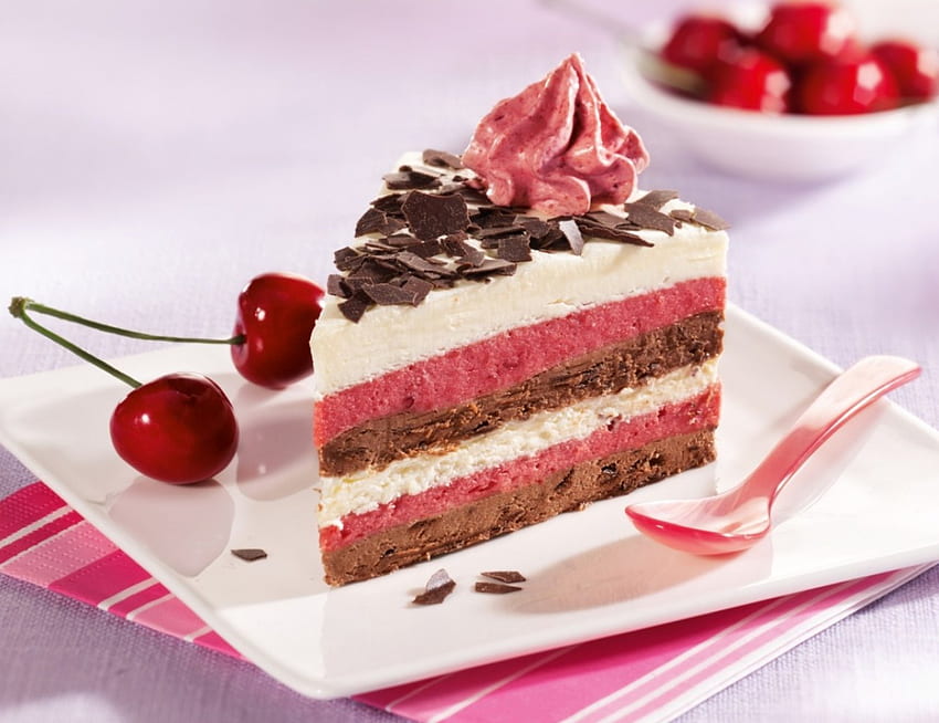 Gâteau aux cerises, rose, cerise, dessert, délicieux, nourriture, gâteau, agréable Fond d'écran HD