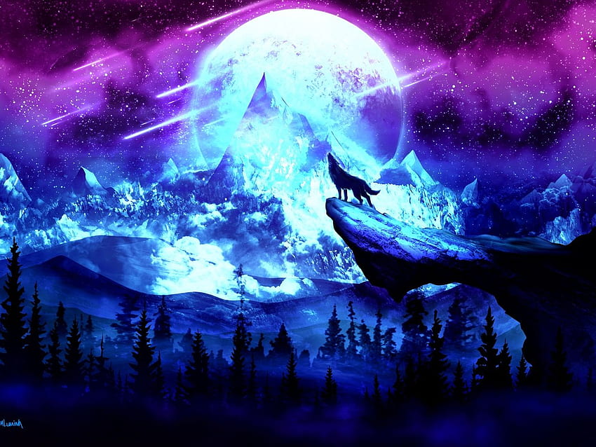 wolf, moon, night, mountains, art, 1280X960 HD wallpaper