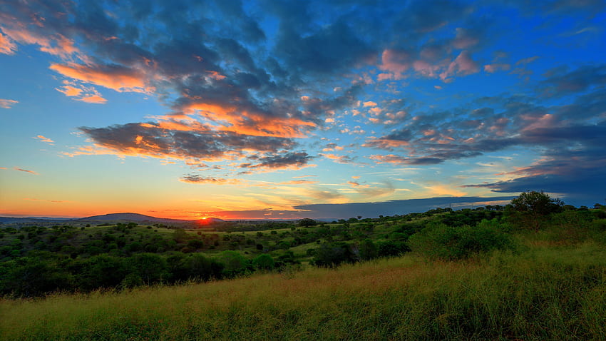 Nature, Sunset, Grass, Field, Hills HD wallpaper