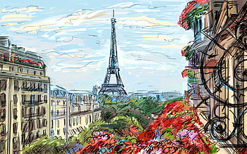 Paris Eiffel Tower Art Print - Portrait - Premium One Line Drawing Wall Art