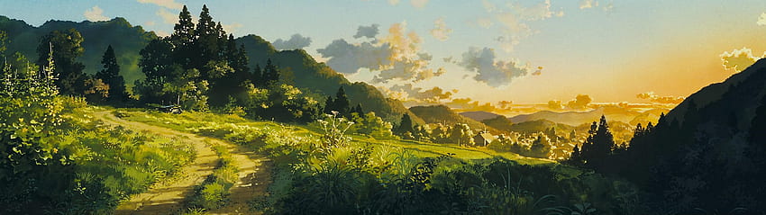 Повторно качване на Dual Monitor Studio Ghibli, който видях тук, Lo-Fi Anime Ultra Wide HD тапет