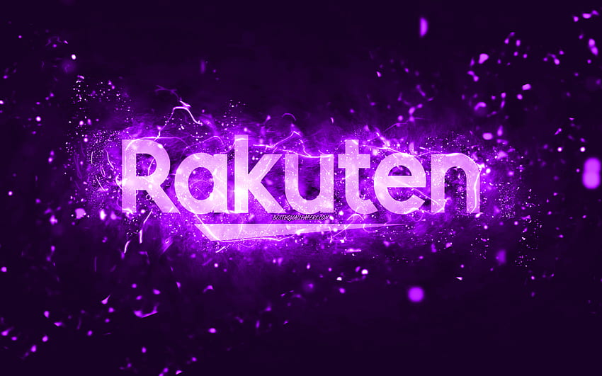 Rakuten violet logo, , violet neon lights, creative, violet abstract background, Rakuten logo, brands, Rakuten HD wallpaper