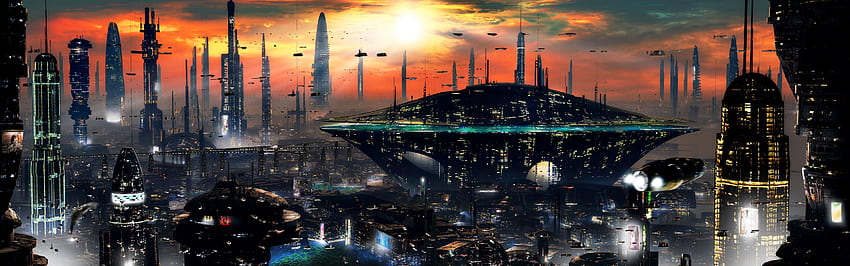 masa depan, ruang, kota, lampu Wallpaper HD