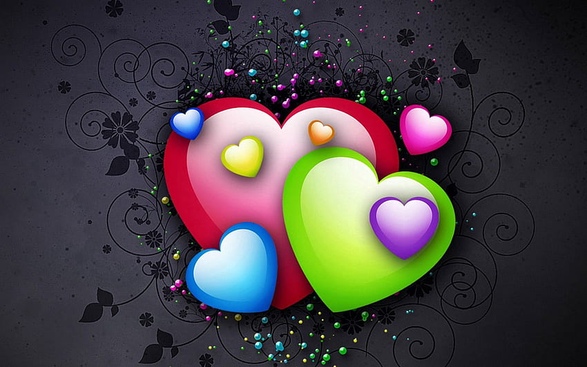 Arrière-plan, Coeurs, Amour, Brillant, Multicolore, Motley Fond d'écran HD
