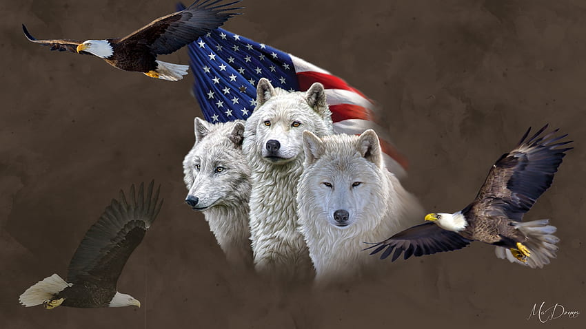American Tribute, USA, patriot, flag, red white and blue, eagles, wolves, Firefox theme, independence, America, patriotism HD wallpaper