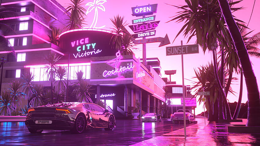 Lamborghini Victoria In Pink City , Художник, GTA Vice City HD тапет