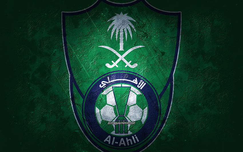 Al Ahli Saudi FC, logo 3D kreatif, latar belakang hijau, SPL, Klub ...