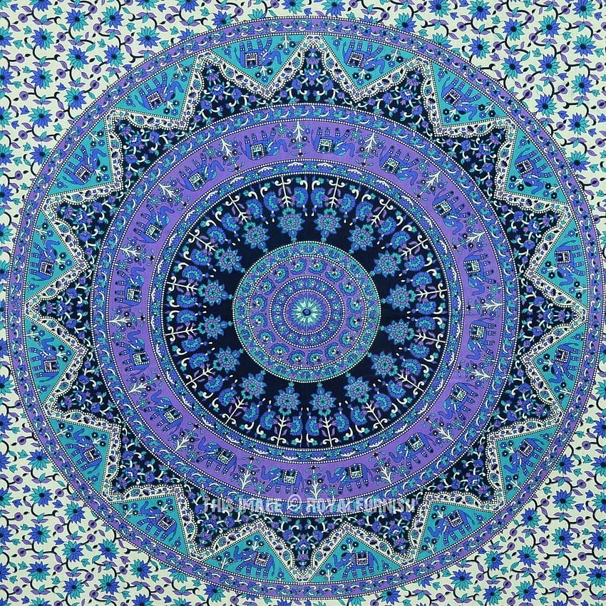 Small Blue Indian Psychedelic Hippie Boho Mandala Throw Tapestry HD phone wallpaper