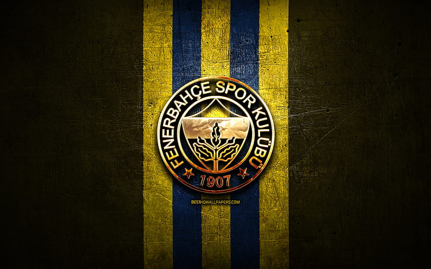 Fenerbahce Basketball、金色のロゴ、Basketbol Super Ligi、黄色の金属の背景、トルコのバスケットボールチーム、Fenerbahce Basketballのロゴ、バスケットボール、Fenerbahce SK 高画質の壁紙