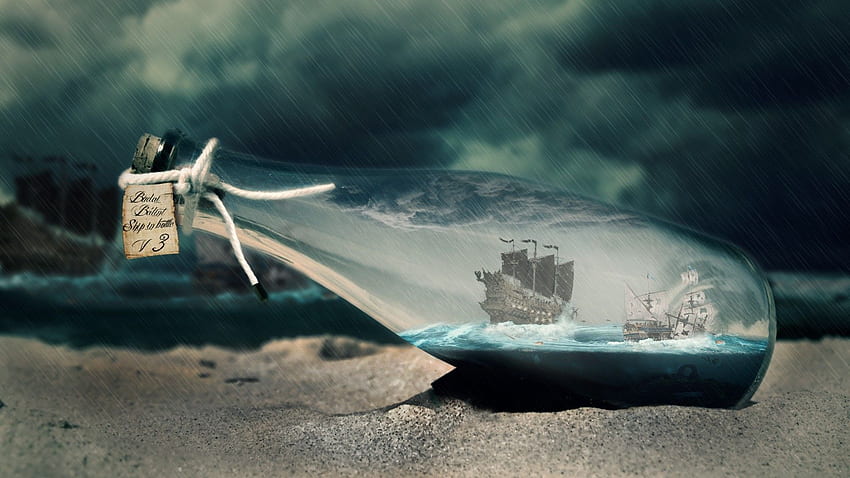 sand, rain, storm, bottles, ships, battles, vortex, ship in bottle, sea -, Black Pearl Ship HD wallpaper