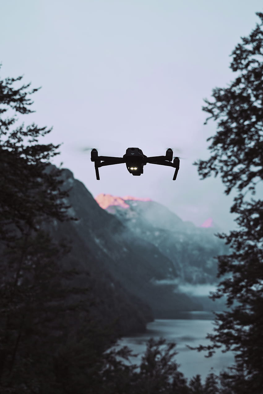 Landscape, Mountains, Twilight, Dusk, Technologies, Technology, Quadcopter, Drone HD phone wallpaper