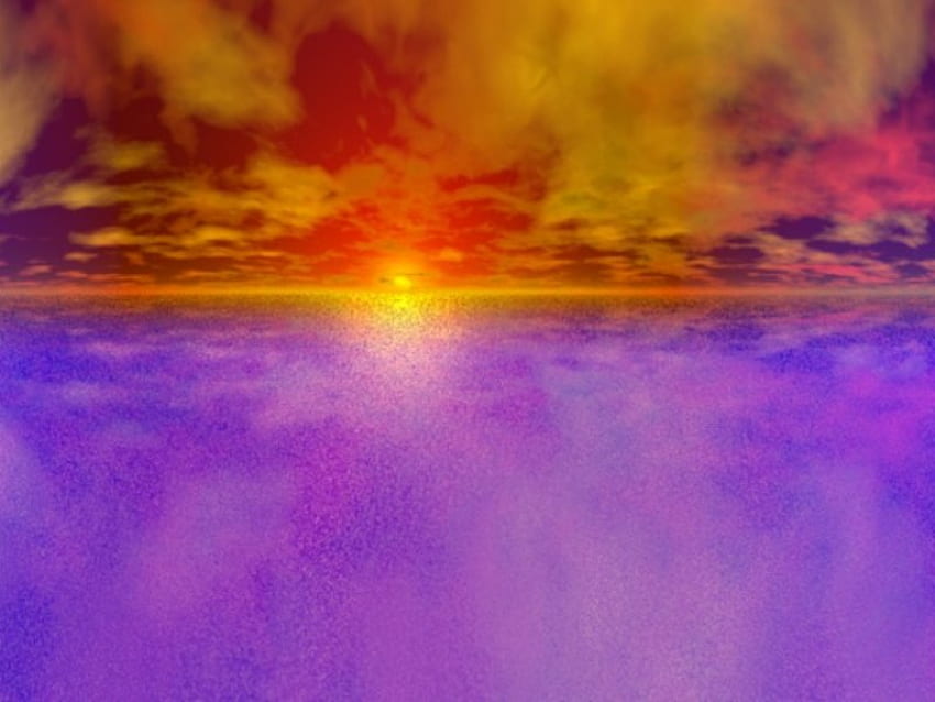 Red Sky, purple, horizon, yellow, red, sky, water, sun, sunset HD wallpaper