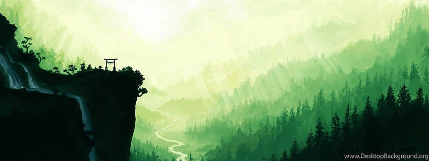 アニメの風景の背景、緑のアニメの風景 高画質の壁紙
