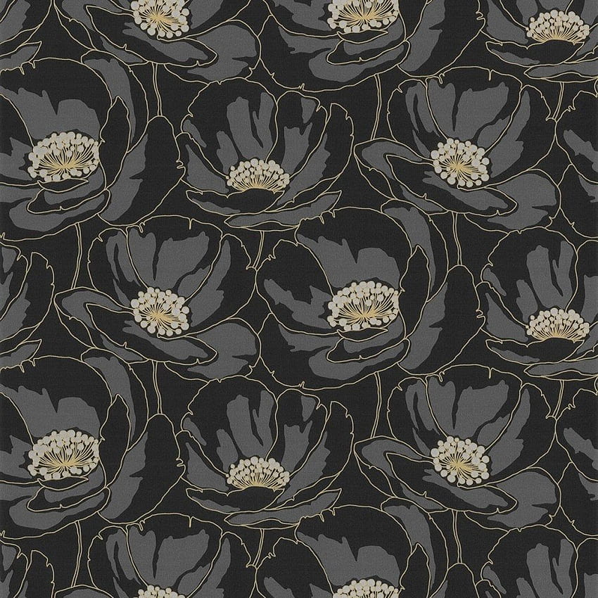 Fluer Poppy Floral Black / Gold - od I Love UK Tapeta na telefon HD